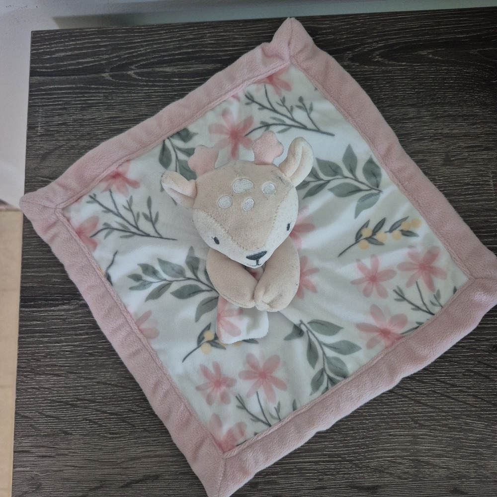 Lullaby Lane Floral Fawn Deer Security Blanket Lovey Rattle Plush